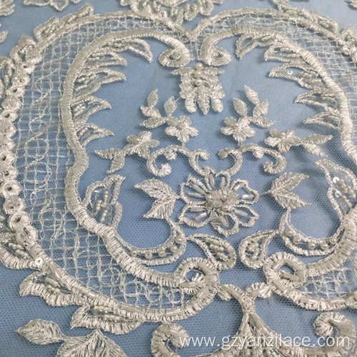 Ivory Embroidery Handwork Beaded Geometric Fabric